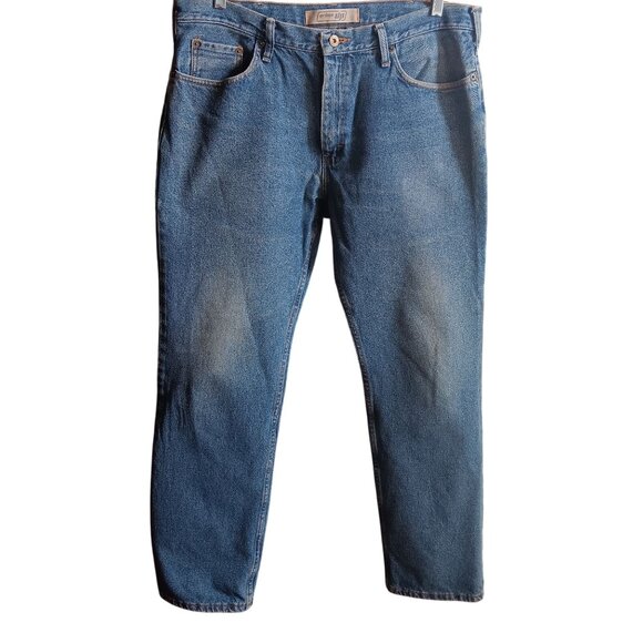 36x32 Urban Pipeline Up Distressed Vintage-Style Blue Denim Jeans Straight Fit - Picture 1 of 7